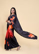Load image into Gallery viewer, Black &amp; Orange Floral Digital Printed Heavy Satin Silk Saree with Silk Blouse ClothsVilla