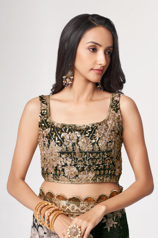 Black Organza Saree with Sequin Embroidery and Digital Print ClothsVilla