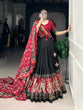 Load image into Gallery viewer, Black Patola Print Tussar Silk Lehenga Set with Gotta Patti Dupatta ClothsVilla
