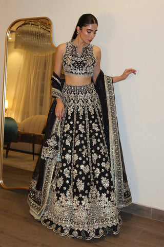 Black Premium Chinon Silk Lehenga Set ClothsVilla