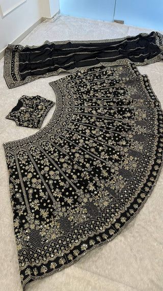 Black Premium Chinon Silk Lehenga Set ClothsVilla