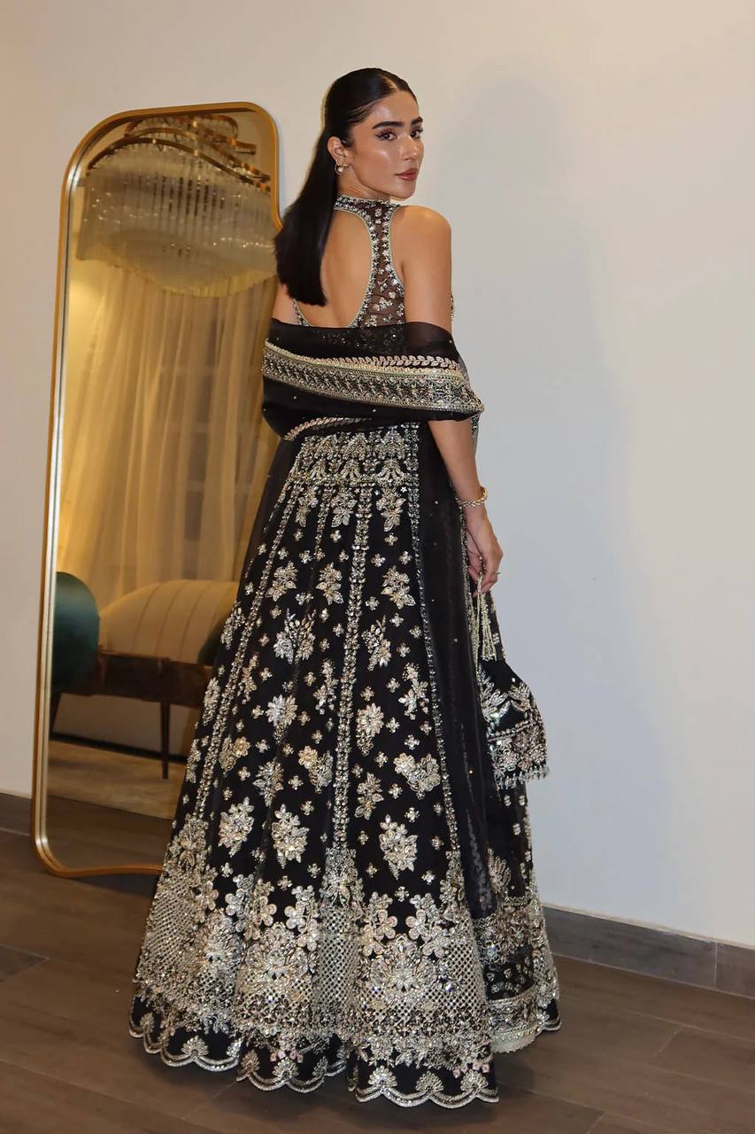 Black Premium Chinon Silk Lehenga Set ClothsVilla