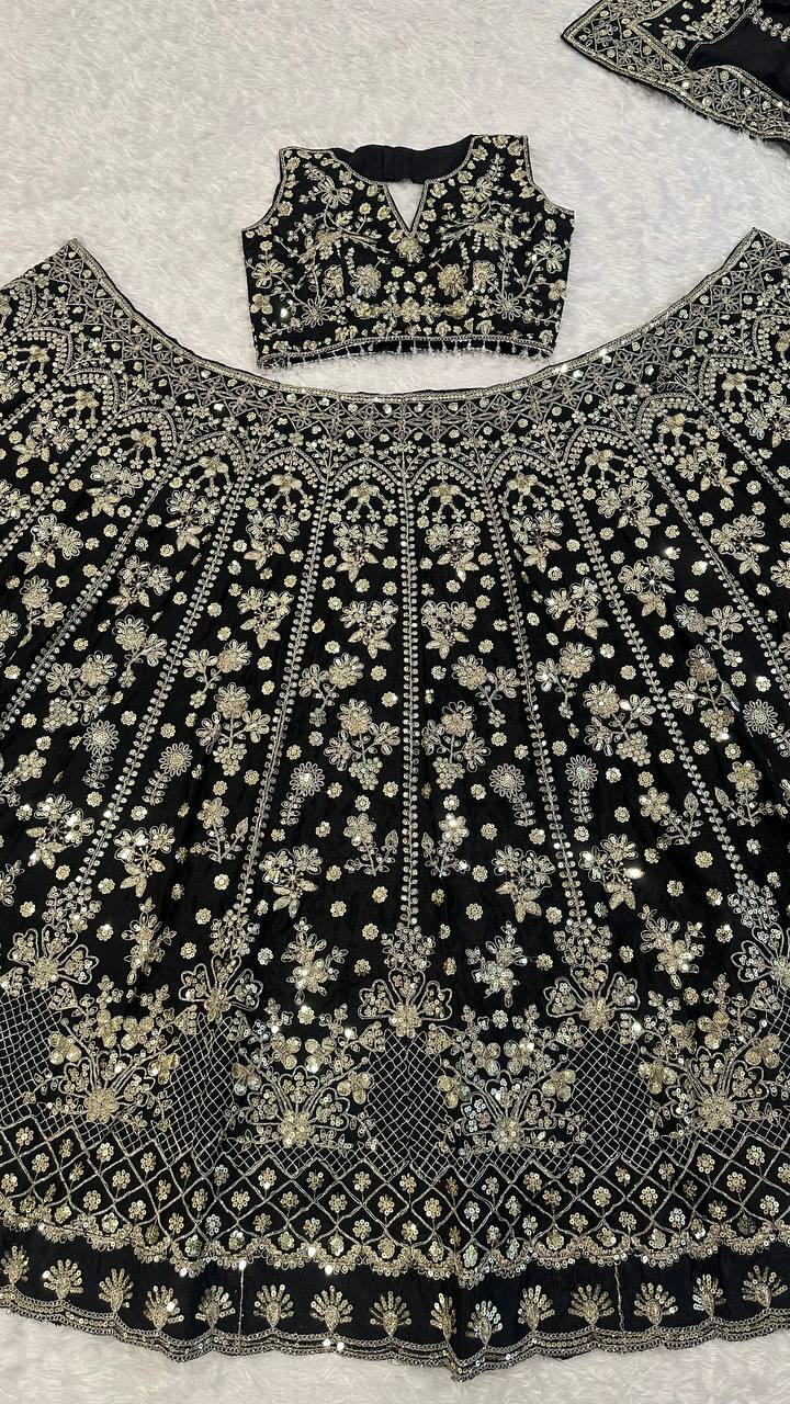 Black Premium Chinon Silk Lehenga Set ClothsVilla
