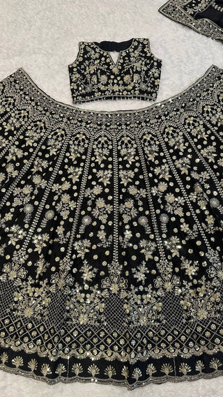 Black Premium Chinon Silk Lehenga Set ClothsVilla