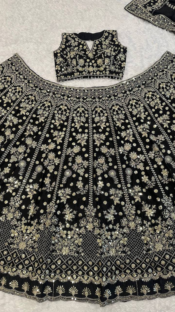 Black Premium Chinon Silk Lehenga Set ClothsVilla