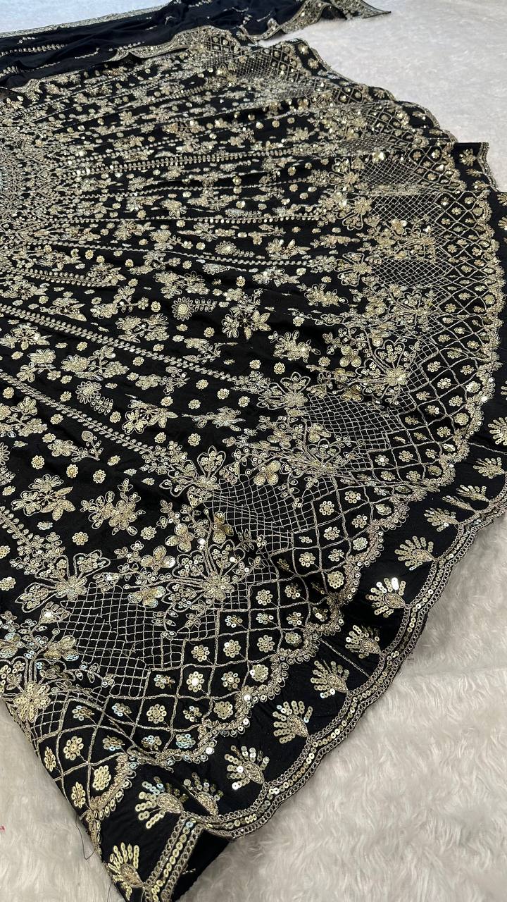 Black Premium Chinon Silk Lehenga Set ClothsVilla