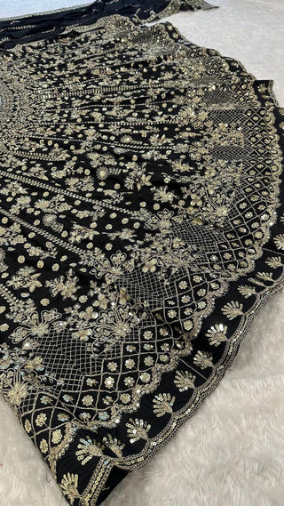 Black Premium Chinon Silk Lehenga Set ClothsVilla