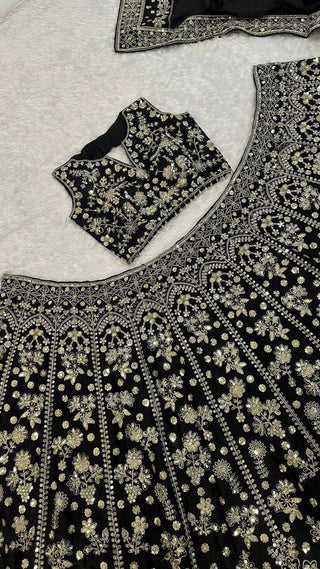 Black Premium Chinon Silk Lehenga Set ClothsVilla