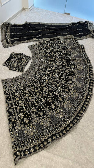Black Premium Chinon Silk Lehenga Set ClothsVilla