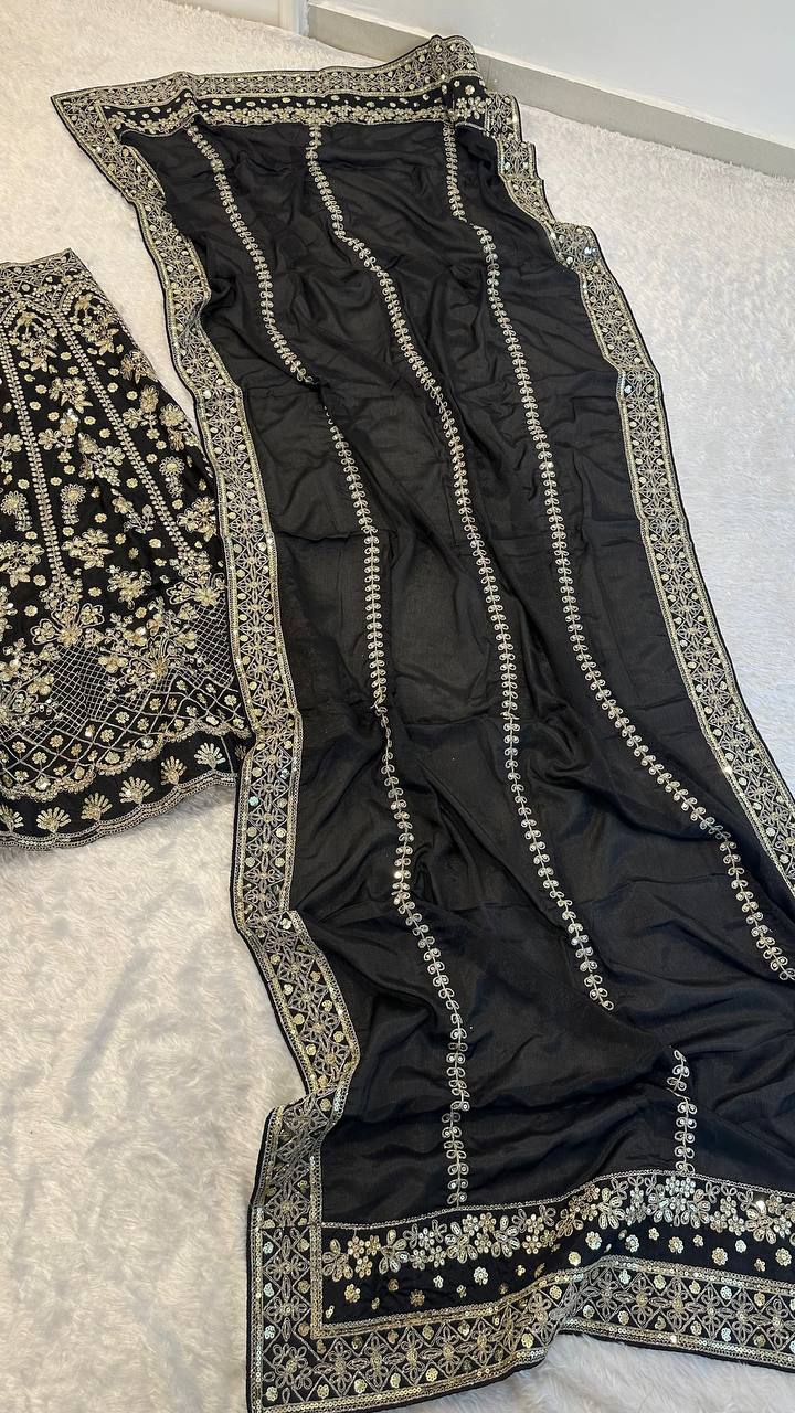 Black Premium Chinon Silk Lehenga Set ClothsVilla