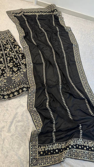 Black Premium Chinon Silk Lehenga Set ClothsVilla