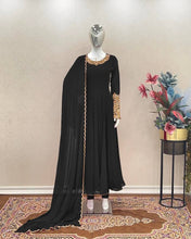 Load image into Gallery viewer, Black Premium Designer Party Wear Anarkali Gown, Dupatta &amp; Bottom Set Clothsvilla