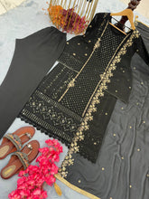 Load image into Gallery viewer, Black Premium Designer Party Wear Faux Georgette Top, Bottom &amp; Dupatta Set Clothsvilla