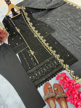 Load image into Gallery viewer, Black Premium Designer Party Wear Faux Georgette Top, Bottom &amp; Dupatta Set Clothsvilla