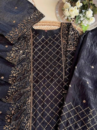 Black Premium Designer Party Wear Ready-Made Top, Plazzo & Dupatta Set ClothsVilla