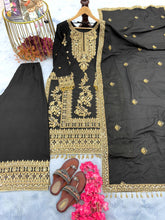 Load image into Gallery viewer, Black Premium Designer Readymade Top, Palazzo &amp; Dupatta Set –Party Wear ClothsVilla