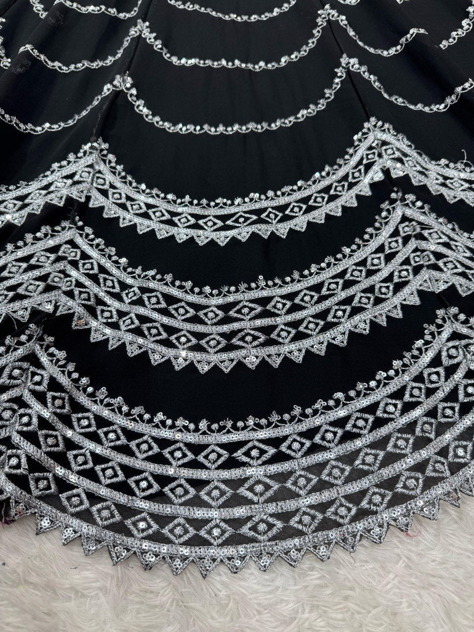 Black Premium Fox Georgette Lehenga Set with Flair & Full Sequin Embroidery ClothsVilla