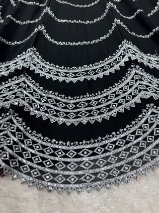 Black Premium Fox Georgette Lehenga Set with Flair & Full Sequin Embroidery ClothsVilla