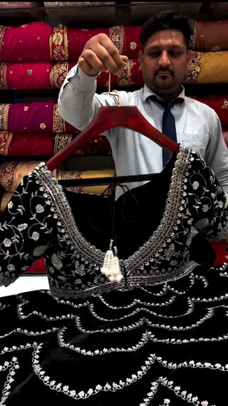 Black Premium Fox Georgette Lehenga Set with Flair & Full Sequin Embroidery ClothsVilla