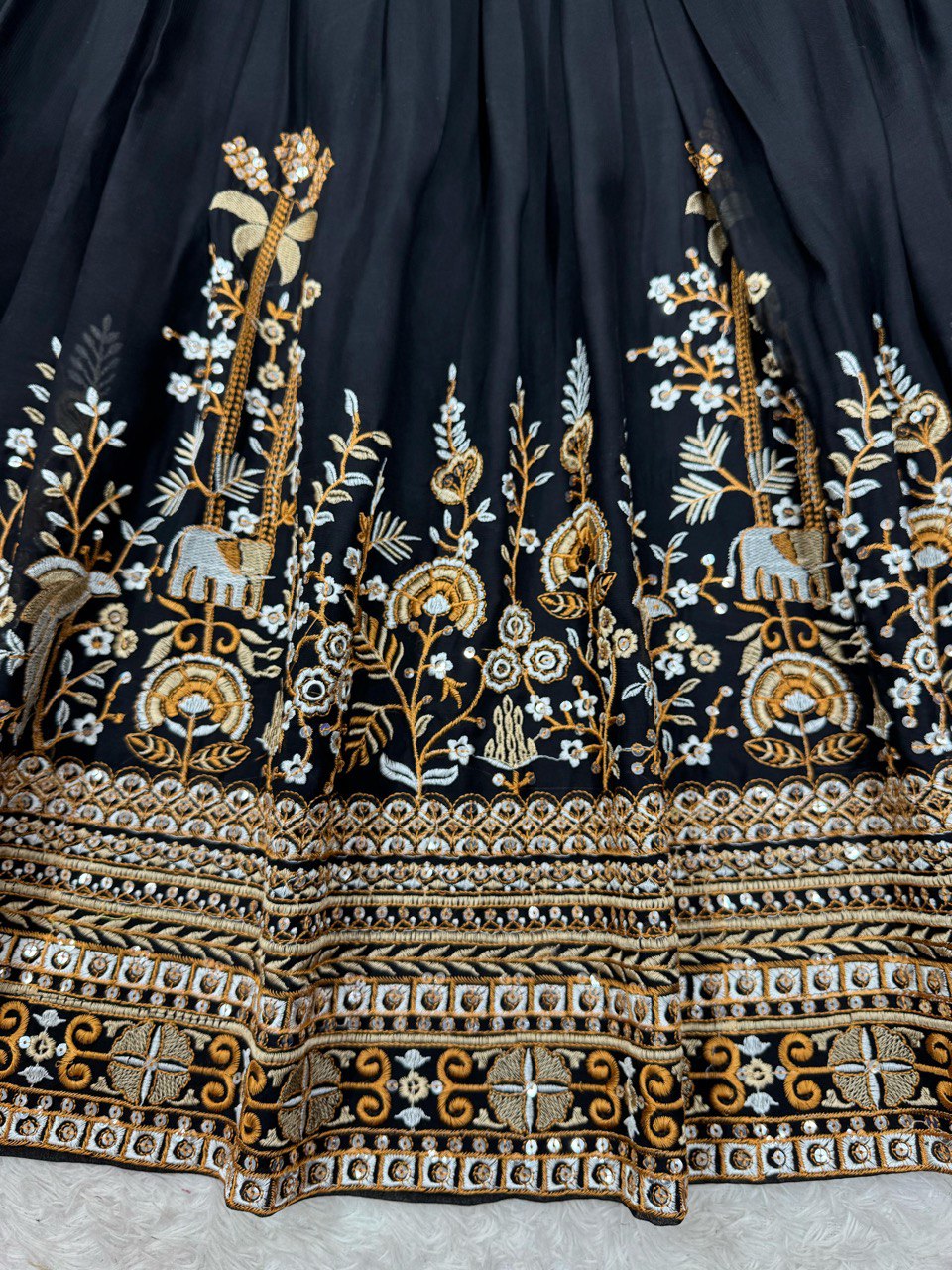 Black Premium Fox Georgette Semi-Stitched Lehenga Set with Sequins & Dual-Side Embroidered Blouse Clothsvilla
