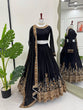 Load image into Gallery viewer, Black Premium Fox Georgette Semi-Stitched Lehenga Set with Sequins &amp; Dual-Side Embroidered Blouse Clothsvilla