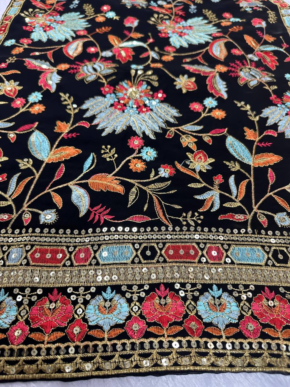 Black Premium Fox Georgette Sharara Set with Dori, Thread & Sequin Work Clothsvilla