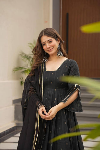 Black Premium Maslin Digital Print Kurta Set with Micro Cotton Pants & Faux Blooming Dupatta ClothsVilla