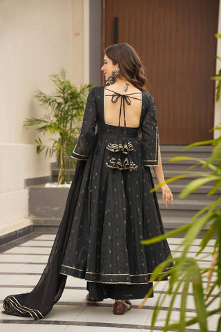 Black Premium Maslin Digital Print Kurta Set with Micro Cotton Pants & Faux Blooming Dupatta ClothsVilla