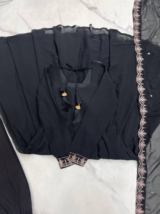 Black Premium Soft Fox Georgette Fully Flared Anarkali Set with Dupatta & Pant Clothsvilla