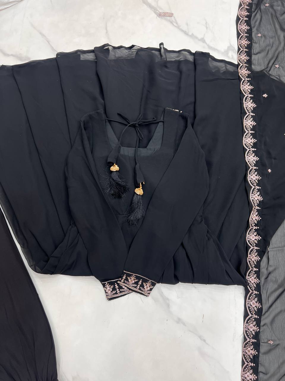 Black Premium Soft Fox Georgette Fully Flared Anarkali Set with Dupatta & Pant Clothsvilla