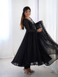 Load image into Gallery viewer, Black Premium Soft Fox Georgette Fully Flared Anarkali Set with Dupatta &amp; Pant Clothsvilla