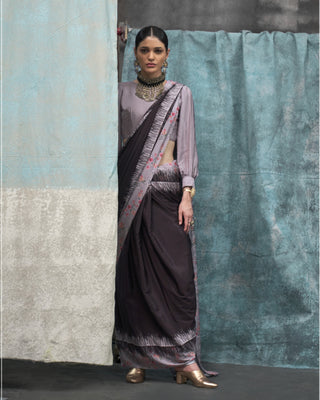 Black Printed Chanderi Crepe Saree with Unstitched Blouse ClothsVilla