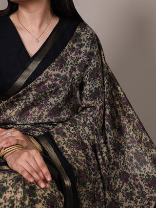 Black Printed Chanderi Polyester Viscose Saree with Zari Weaving Work & Unstitched Blouse — Festive & Traditional Party Wear Saree for Women ClothsVilla