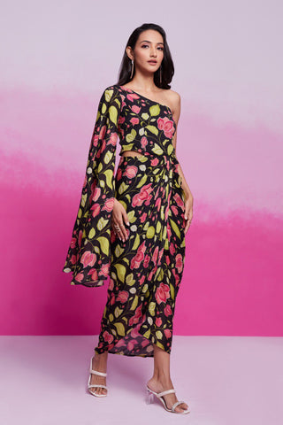 Black Printed Chinon Silk Kurta Set Ready To Wear Elegant Ensemble ClothsVilla
