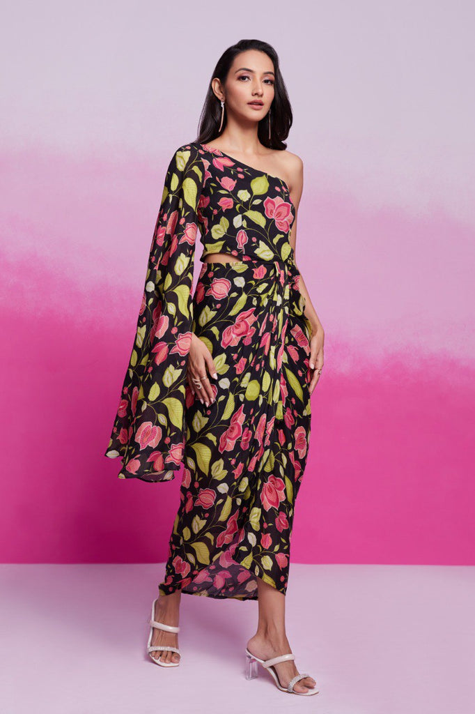 Black Printed Chinon Silk Kurta Set Ready To Wear Elegant Ensemble ClothsVilla