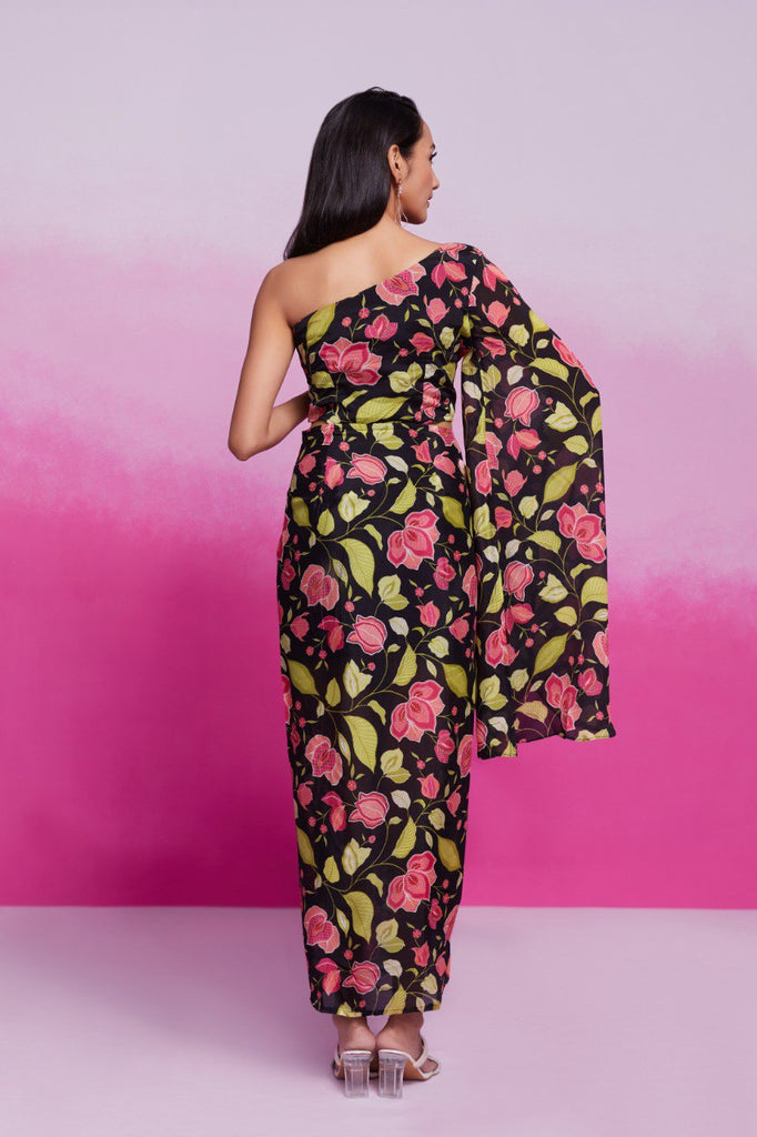 Black Printed Chinon Silk Kurta Set Ready To Wear Elegant Ensemble ClothsVilla