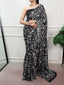 Black Printed Satin Silk Saree ClothsVilla