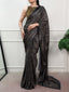 Black Printed Satin Silk Saree ClothsVilla