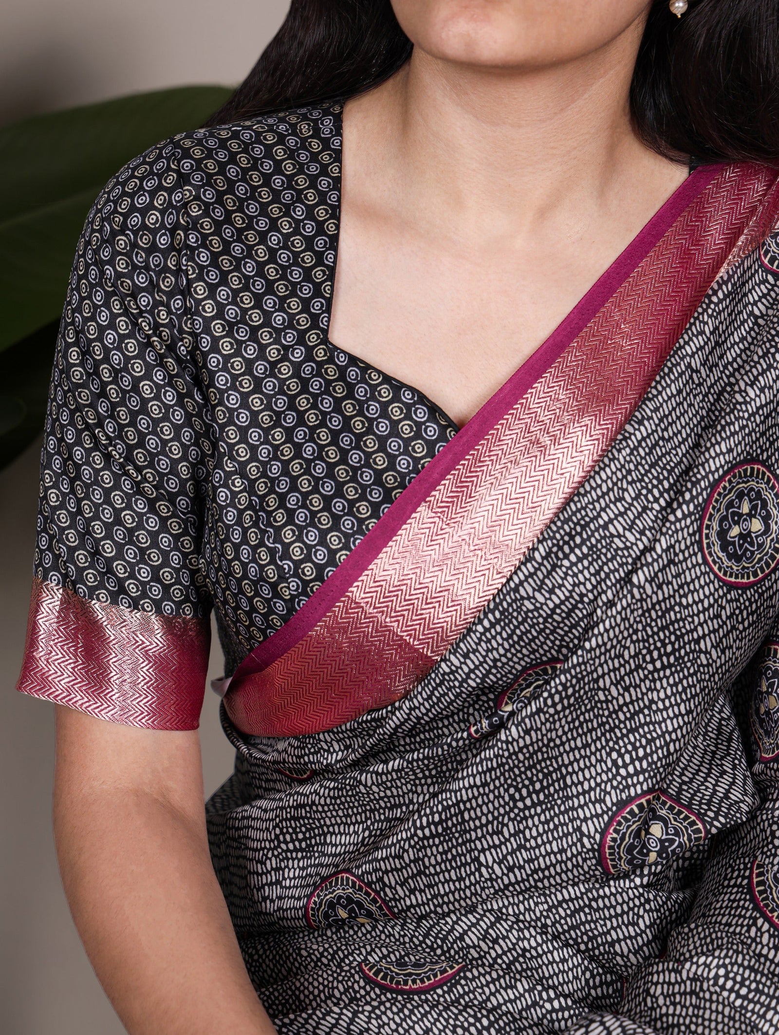 Black Printed Tussar Silk Saree ClothsVilla