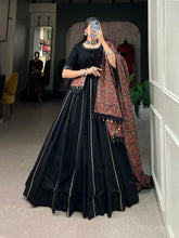 Load image into Gallery viewer, Black Pure Cotton Lehenga Choli Set with Purse ClothsVilla