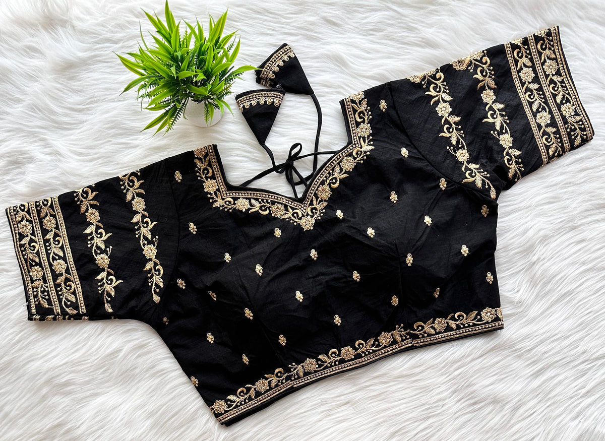 Black Rajbhog Silk Embroidered Blouse with Handcrafted Detailing ClothsVilla Main image