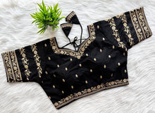 Load image into Gallery viewer, Black Rajbhog Silk Embroidered Blouse with Handcrafted Detailing ClothsVilla