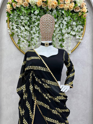 Black Ready-to-Wear Faux Georgette Lehenga Saree with Embroidery & Sequence Work ClothsVilla