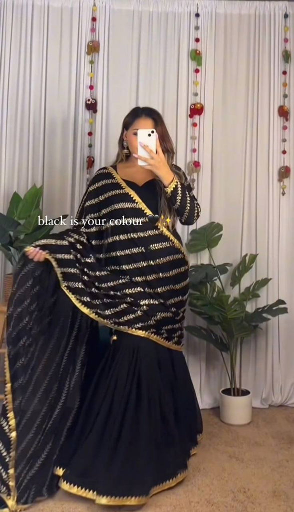 Black Ready-to-Wear Faux Georgette Lehenga Saree with Embroidery & Sequence Work ClothsVilla
