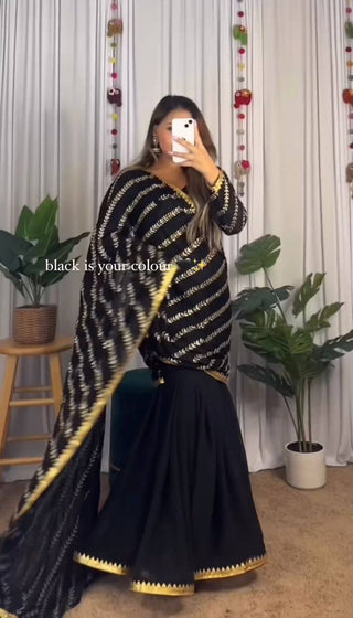 Black Ready-to-Wear Faux Georgette Lehenga Saree with Embroidery & Sequence Work ClothsVilla