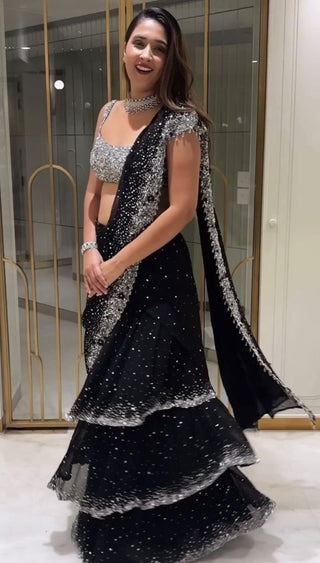 Black Ready-to-Wear Lehenga Saree – Elegant & Stylish