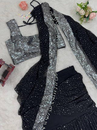 Black Ready-to-Wear Lehenga Saree – Elegant & Stylish