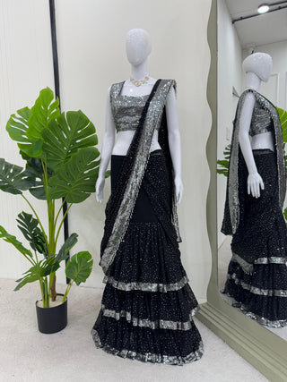 Black Ready-to-Wear Lehenga Saree – Elegant & Stylish