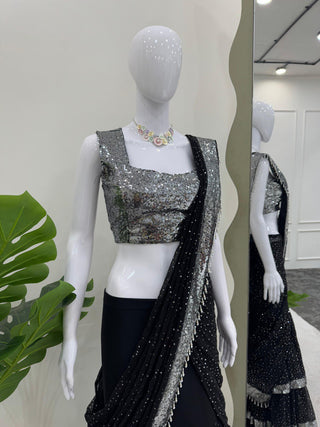 Black Ready-to-Wear Lehenga Saree – Elegant & Stylish