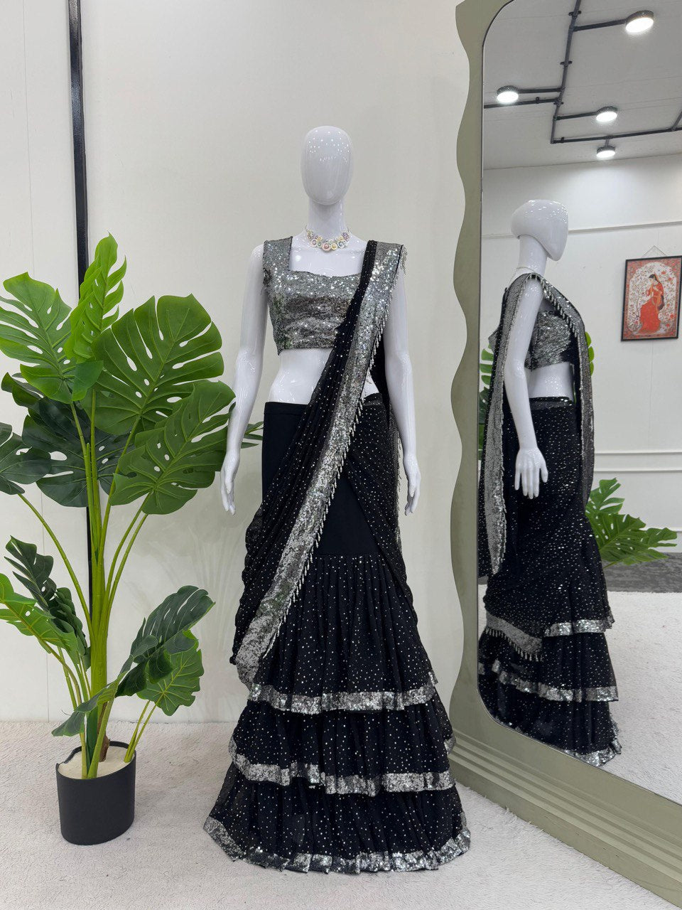Black Ready-to-Wear Lehenga Saree – Elegant & Stylish